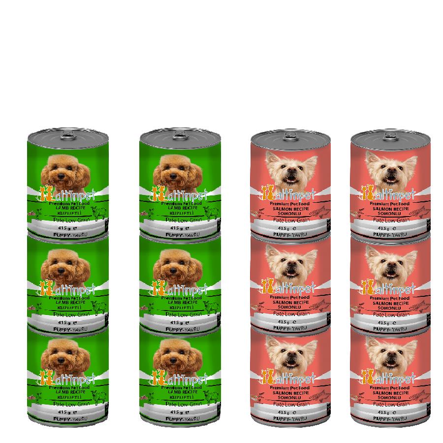 Kuzu Etli - Somonlu Yaş Yavru Köpek Maması 415g  6+6  Adet