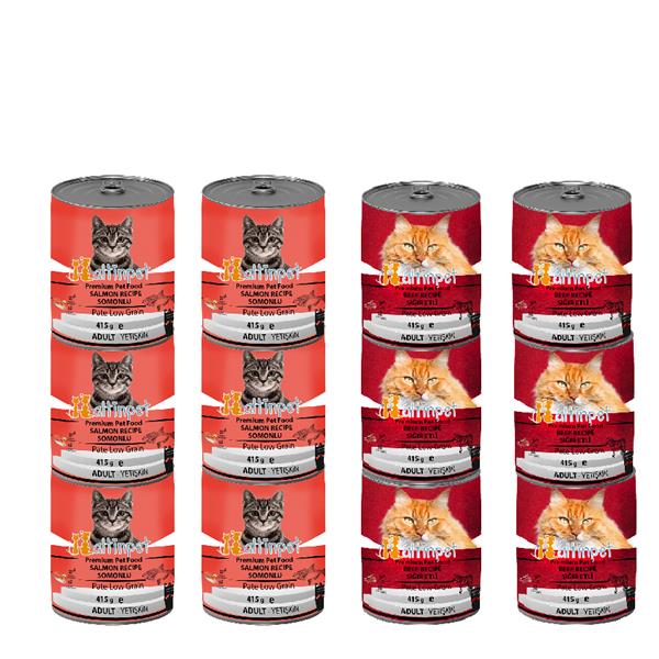 Sığır Etli - Somonlu Yaş Yetişkin Kedi Maması 415g  6+6 Adet 